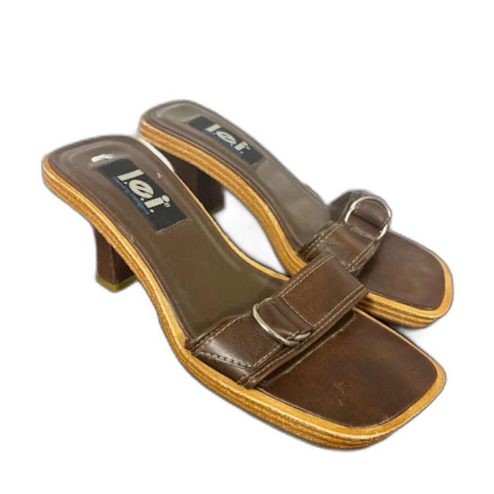 LEI Y2k Buckle Strap Peep Toe Heel Preppy Office Siren Block Heel Size 8 Brown